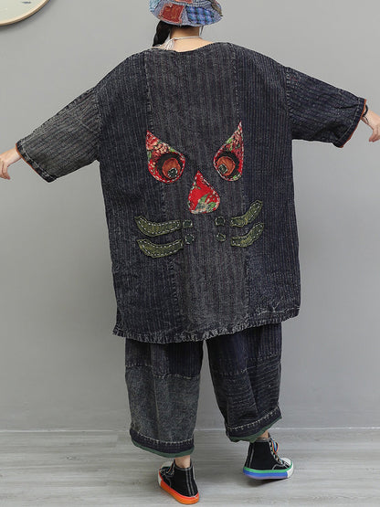 Women Autumn Retro Patchwork Cotton Suits