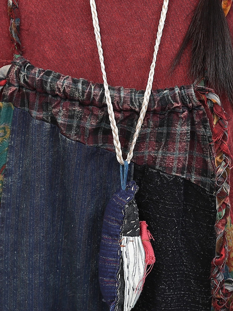 Women Vintage Patchwork Cotton Loose Jumpsuits