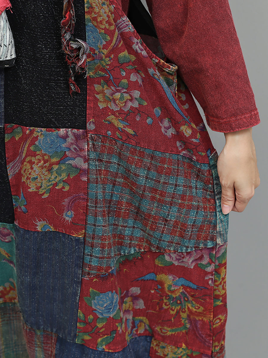 Women Vintage Patchwork Cotton Loose Jumpsuits