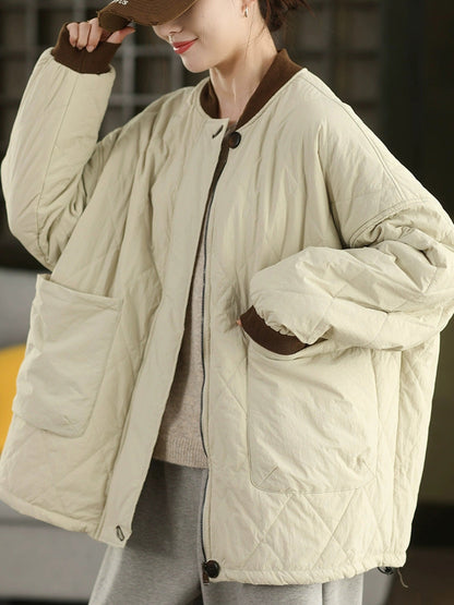 Women Winter Pure Color Stand Collar Padded Jacket