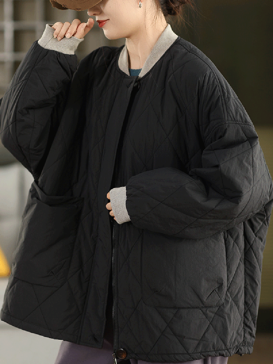 Women Winter Pure Color Stand Collar Padded Jacket