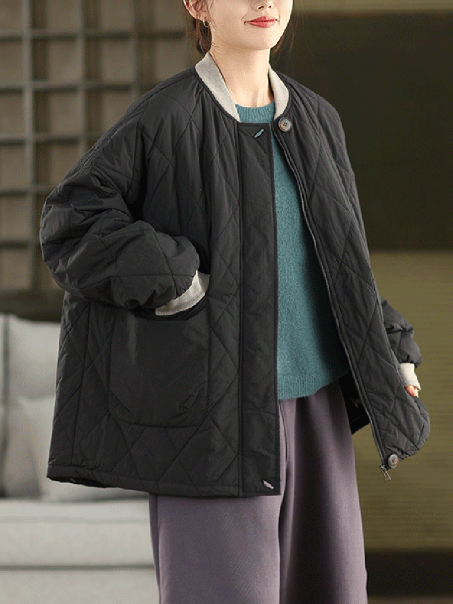 Women Winter Pure Color Stand Collar Padded Jacket