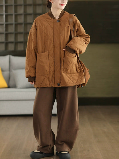 Women Winter Pure Color Stand Collar Padded Jacket