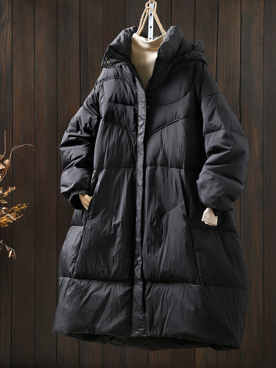 Women Autumn Casual Pure Color Hooded Padded Coat