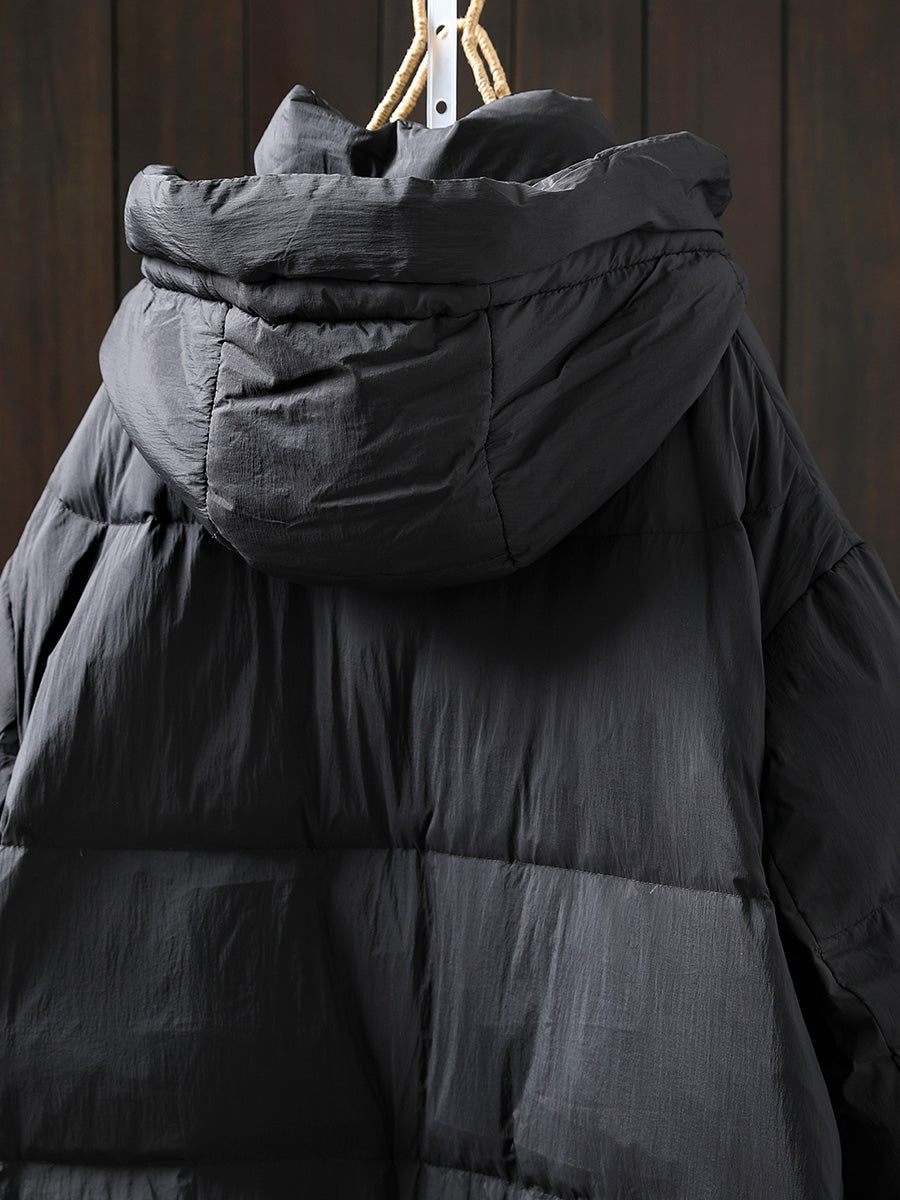 Women Autumn Casual Pure Color Hooded Padded Coat