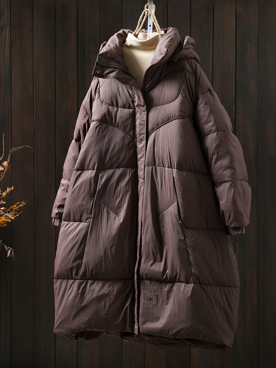 Women Autumn Casual Pure Color Hooded Padded Coat