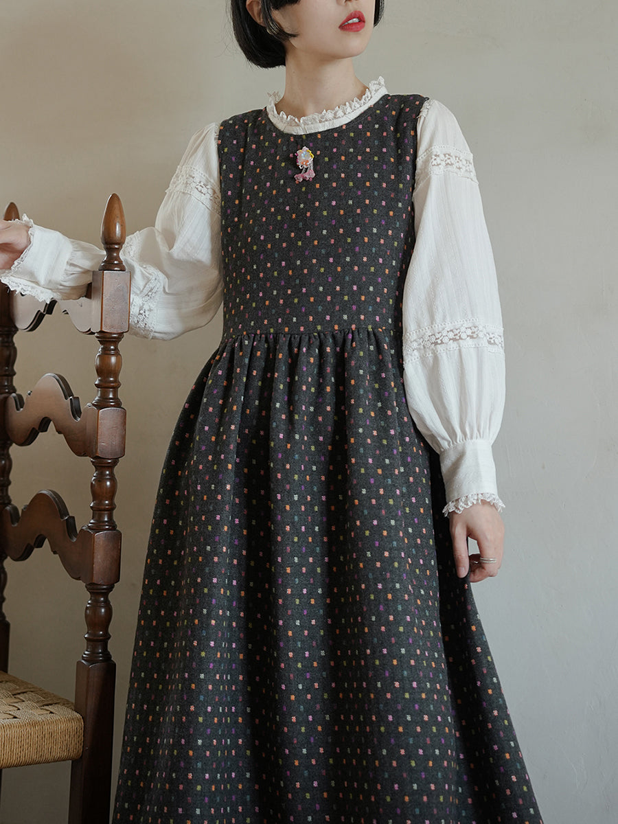 Women Autumn Artsy Colorful Dot O-Neck Vest Dress