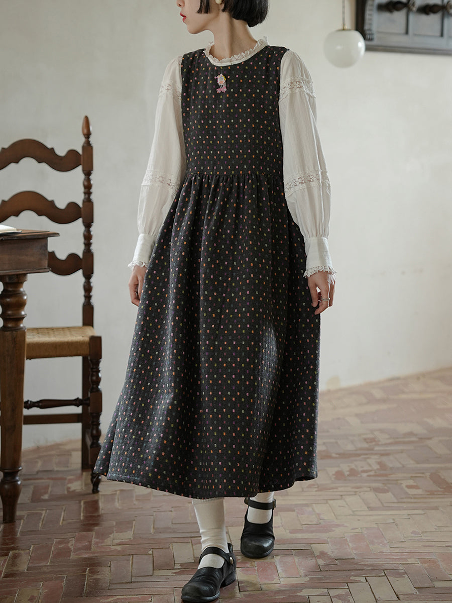 Women Autumn Artsy Colorful Dot O-Neck Vest Dress