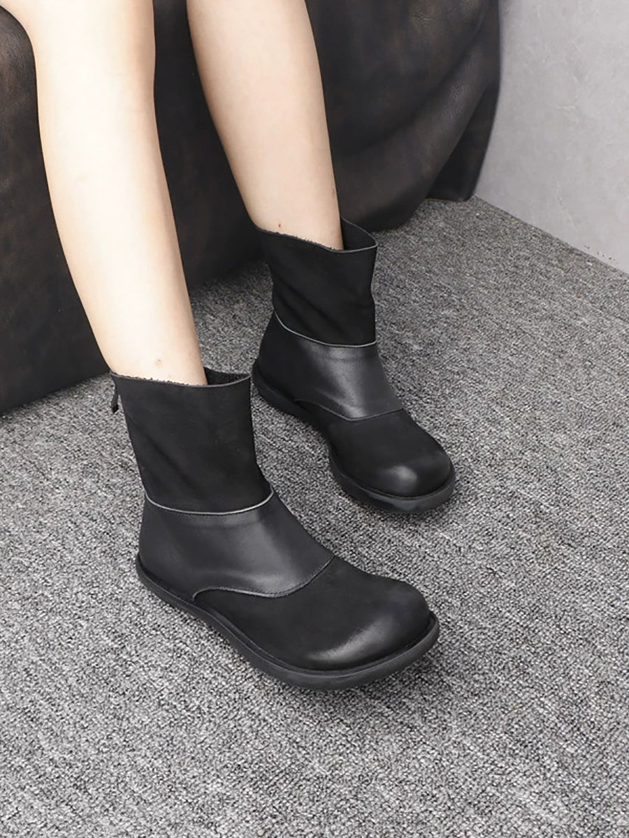 Women Vintage Genuine Leather Sliced Flat Boots