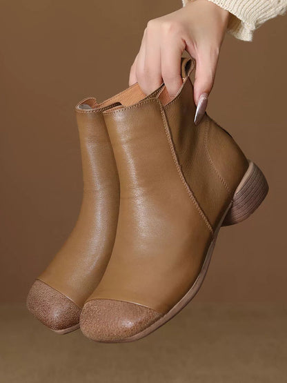 Women Vintage Genuine Leather Low Heel Ankle Boots