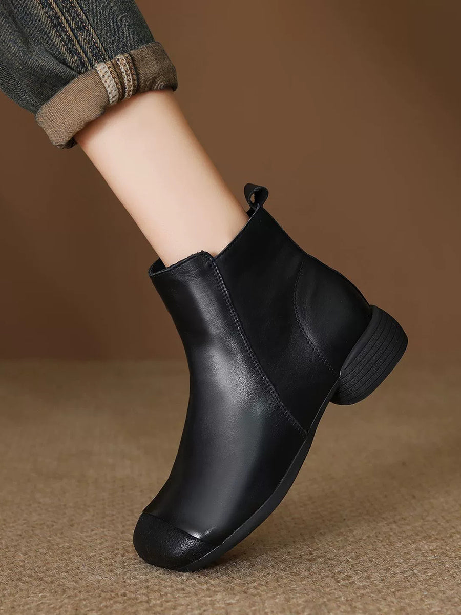 Women Vintage Genuine Leather Low Heel Ankle Boots
