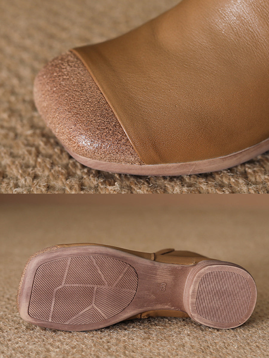 Women Vintage Genuine Leather Low Heel Ankle Boots