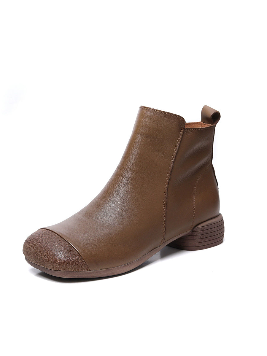 Women Vintage Genuine Leather Low Heel Ankle Boots
