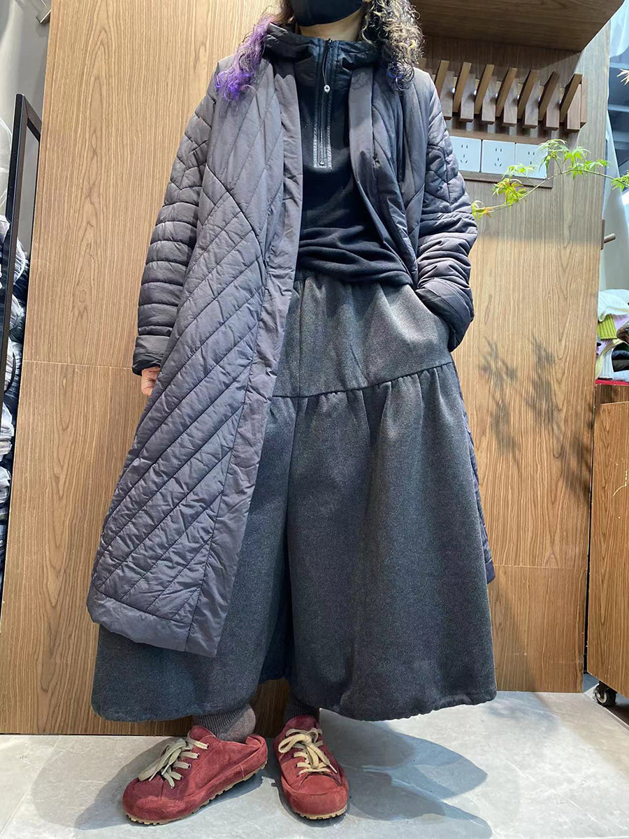 Women Winter Casual Pure Color V-Neck Padded Coat