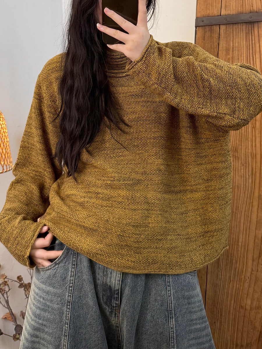 Women Autumn Casual Pure Color Turtleneck Sweater