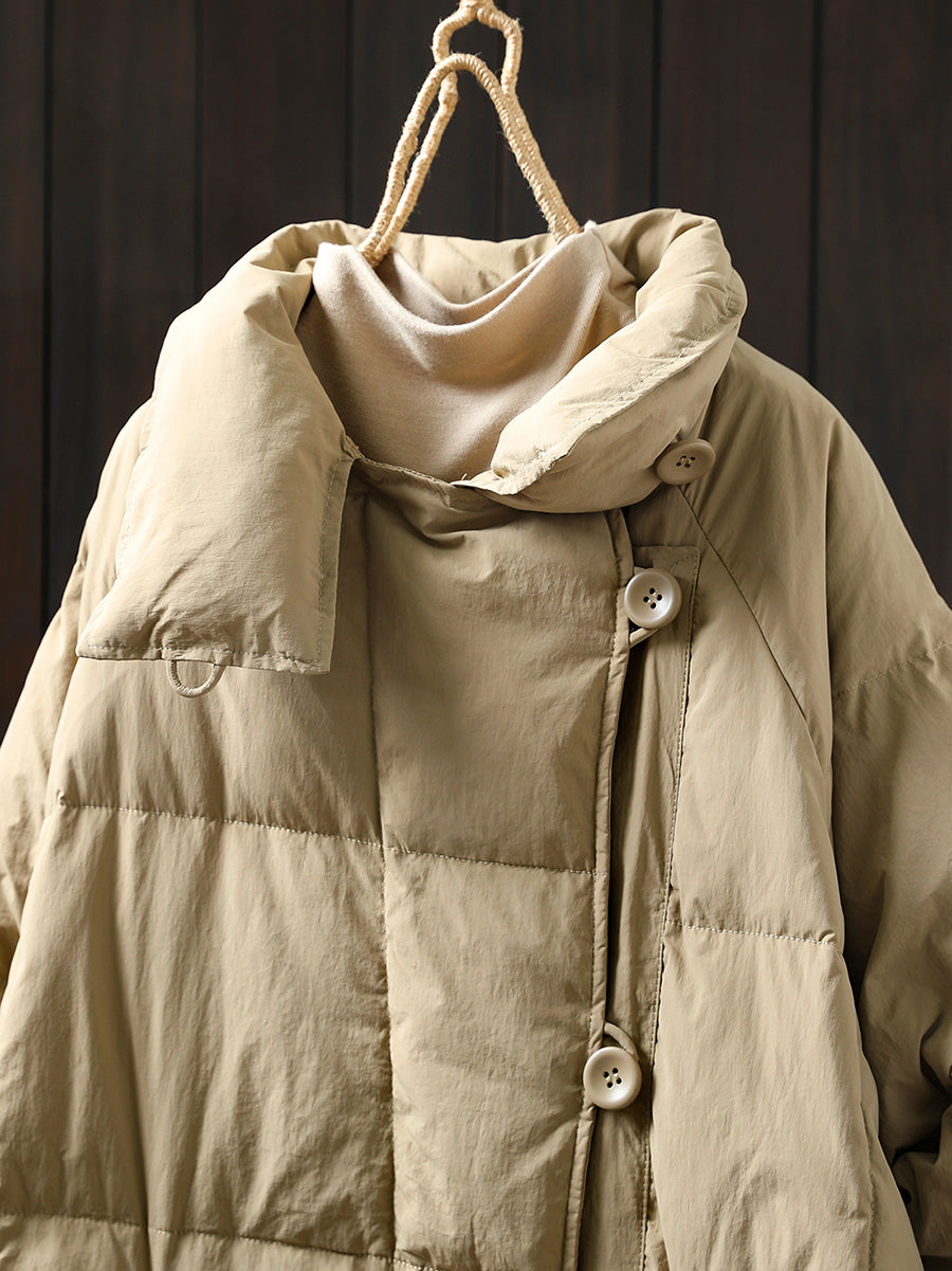 Women Autumn Casual Pure Color Stand Collar Down Coat