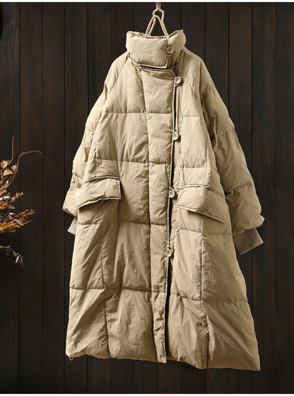 Women Autumn Casual Pure Color Stand Collar Down Coat