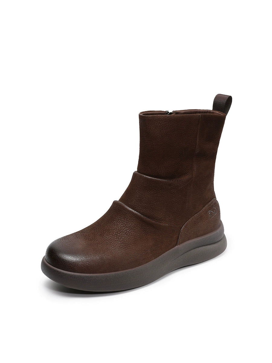 Women Winter Retro Genuine Leater Flat Boots