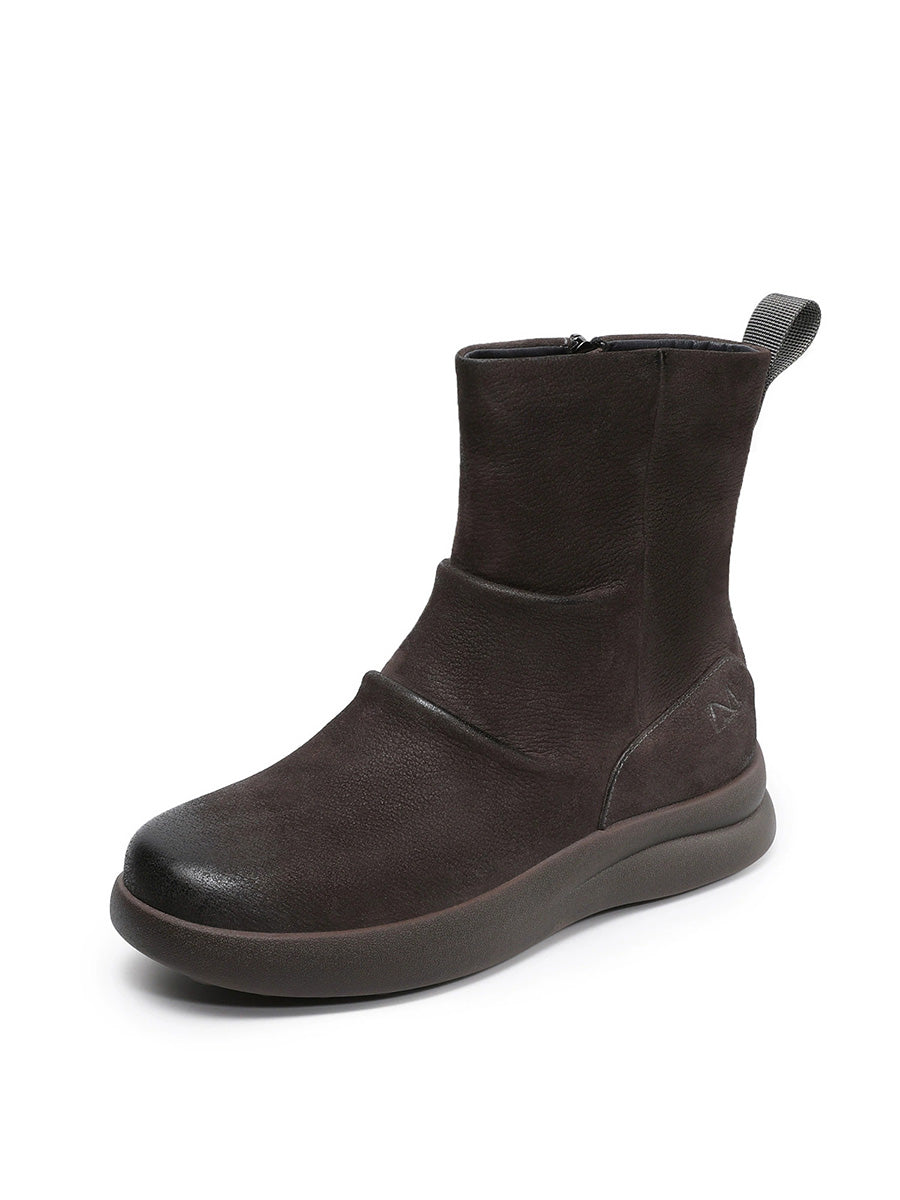 Women Winter Retro Genuine Leater Flat Boots