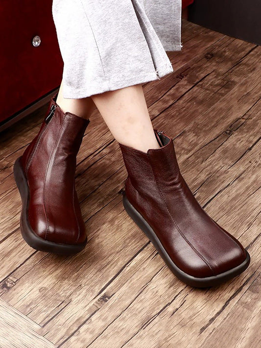 Women Winter Genuine Leather Flat Ankle Boots