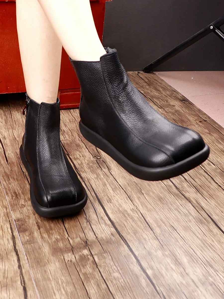 Women Winter Genuine Leather Flat Ankle Boots