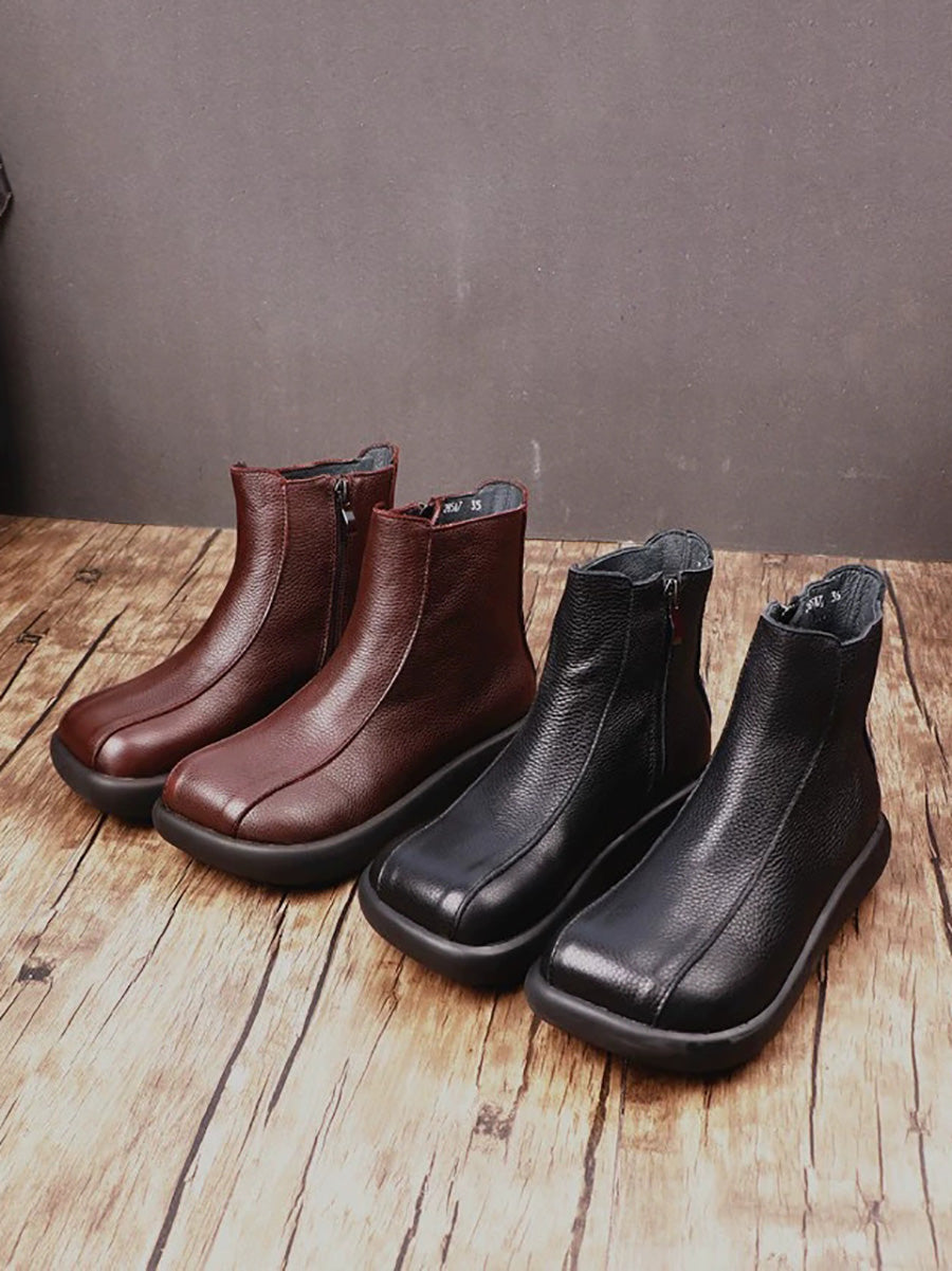Women Winter Genuine Leather Flat Ankle Boots