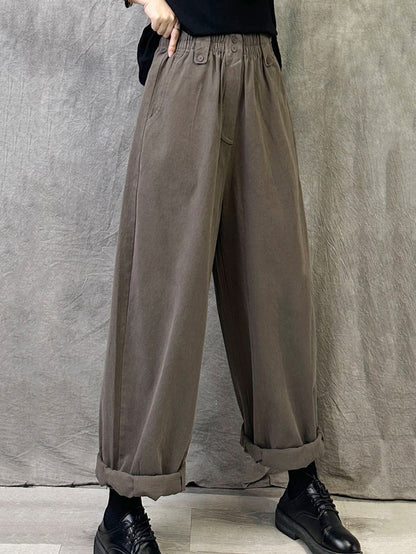 Women Winter Casual Pure Color Cotton Straight Pants
