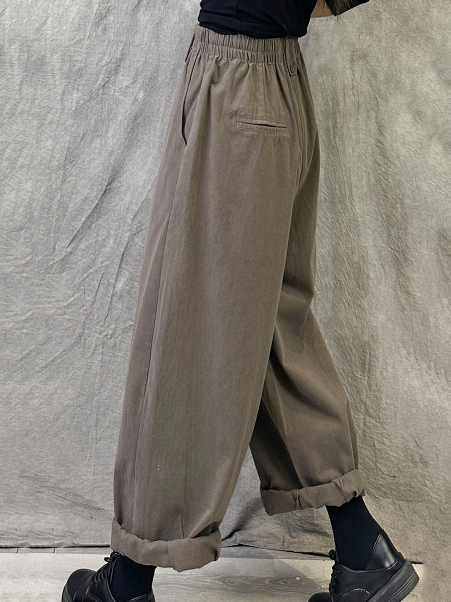 Women Winter Casual Pure Color Cotton Straight Pants