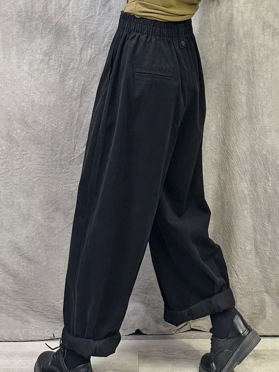 Women Winter Casual Pure Color Cotton Straight Pants