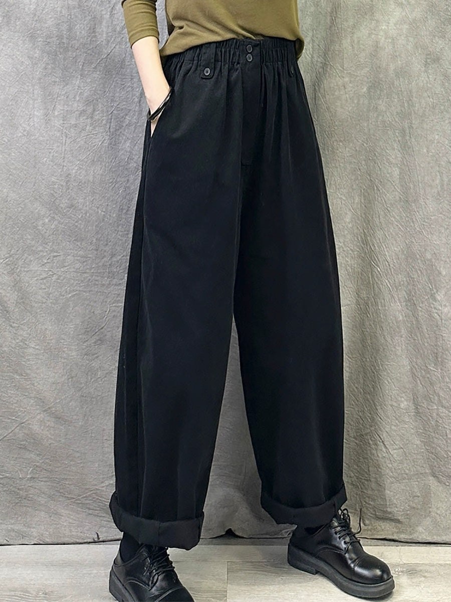 Women Winter Casual Pure Color Cotton Straight Pants