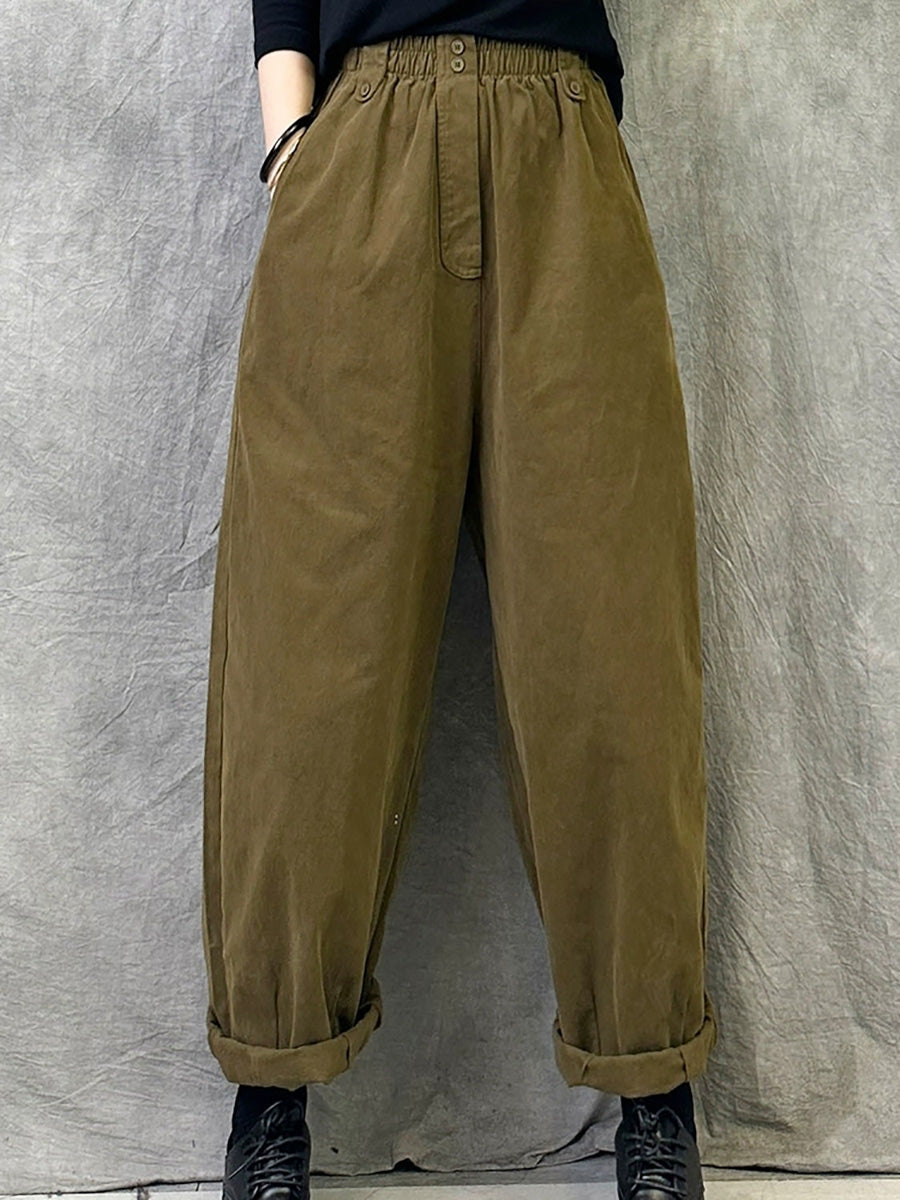 Women Winter Casual Pure Color Cotton Straight Pants