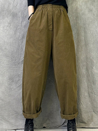 Women Winter Casual Pure Color Cotton Straight Pants