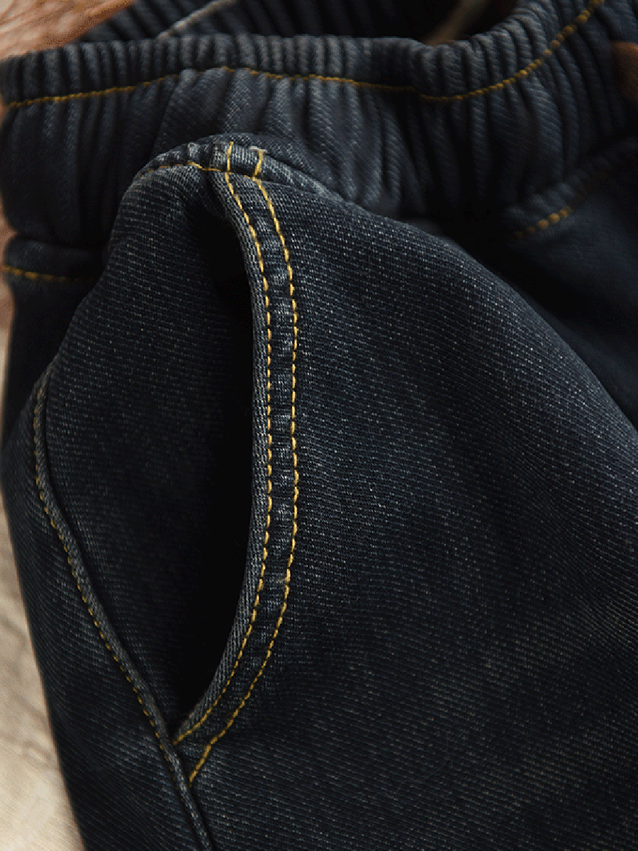 Women Winter Retro Fleece-lined Denim Harem Pants