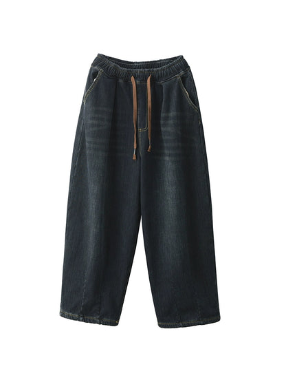 Women Winter Retro Fleece-lined Denim Harem Pants