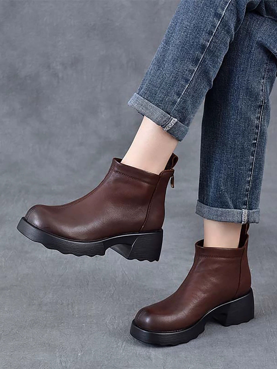 Women Winter Genuine Leather Mid-Heel Ankle Boots