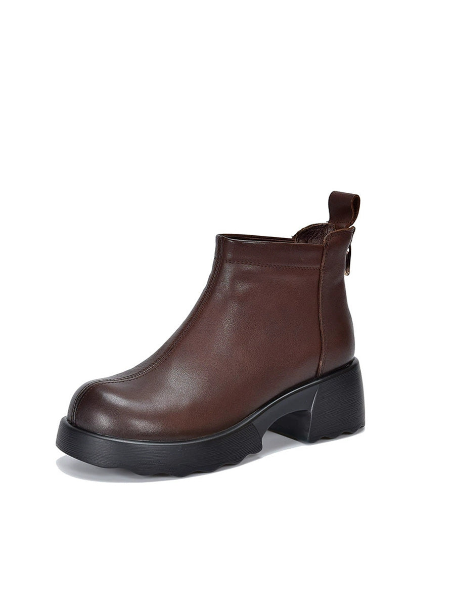 Women Winter Genuine Leather Mid-Heel Ankle Boots