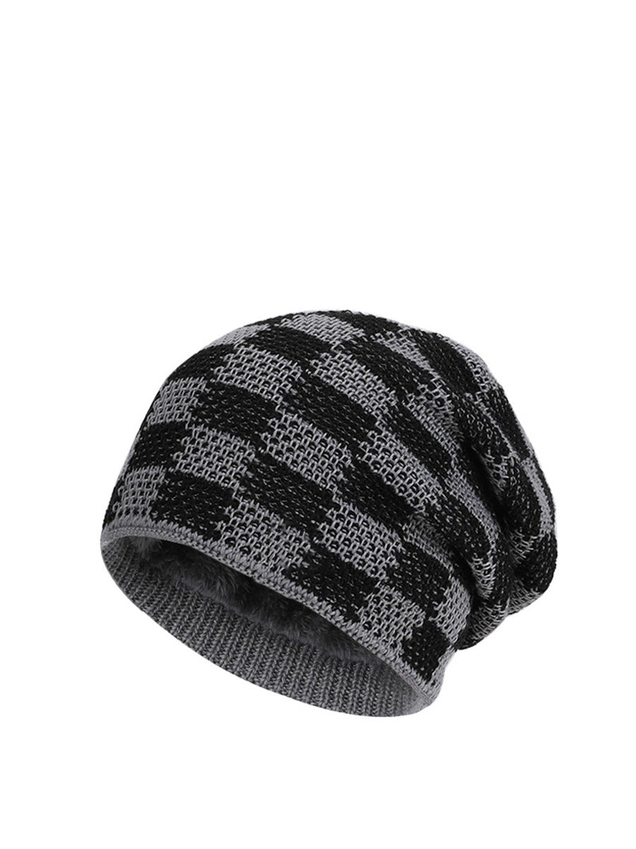 Winter Plaid Knitted Fleece-lined Warm Hat