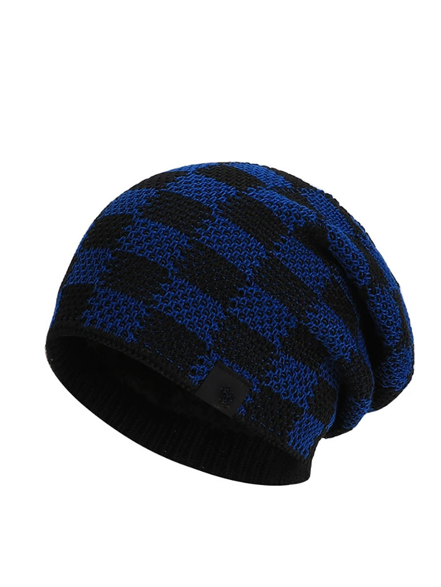 Winter Plaid Knitted Fleece-lined Warm Hat