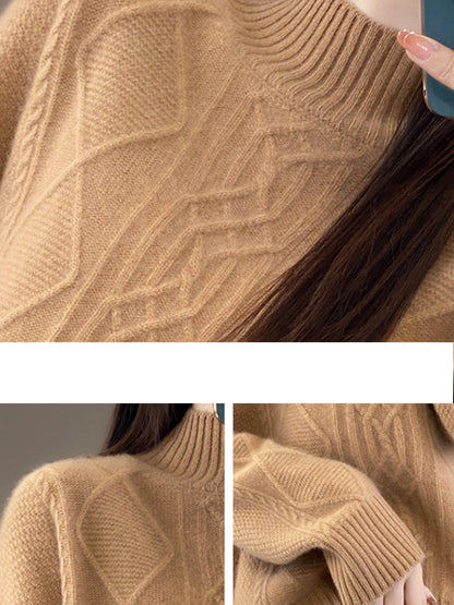Women Autumn Pure Color Wool Half-Turtleneck Sweater