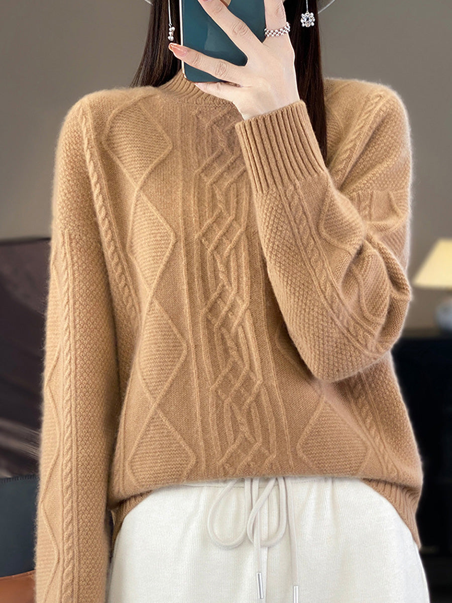 Women Autumn Pure Color Wool Half-Turtleneck Sweater