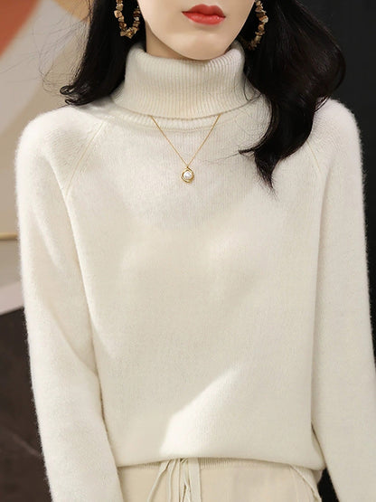 Women Autumn Pure Color Wool Turtleneck Knitted Sweater
