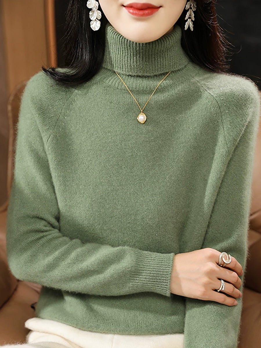 Women Autumn Pure Color Wool Turtleneck Knitted Sweater