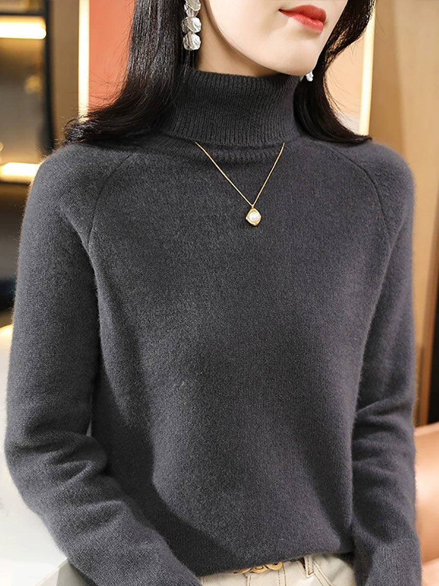 Women Autumn Pure Color Wool Turtleneck Knitted Sweater