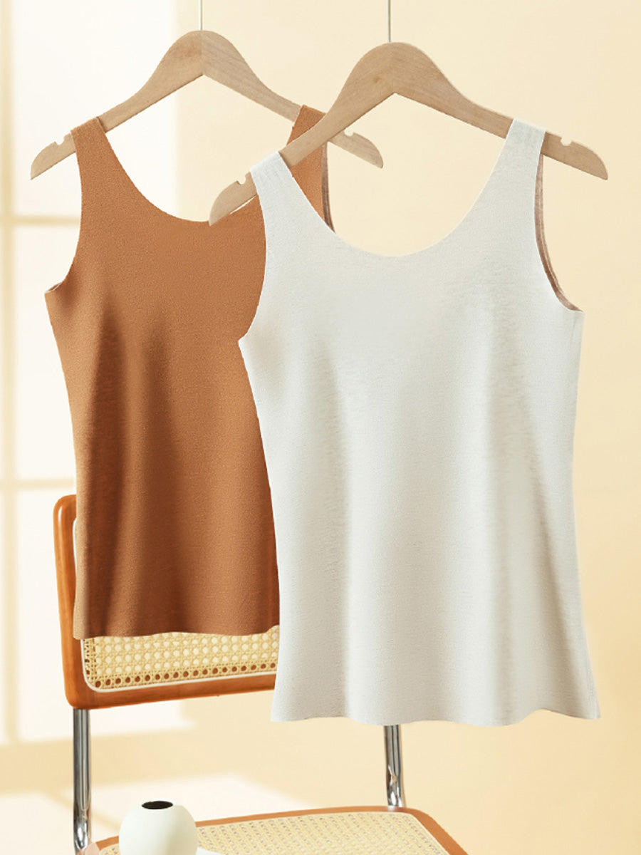 Women Autumn Warm Pure Color V-Neck Base Vest