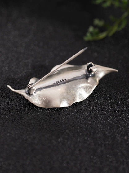 Women Vintage Worn Leaf S925Silver Brooch