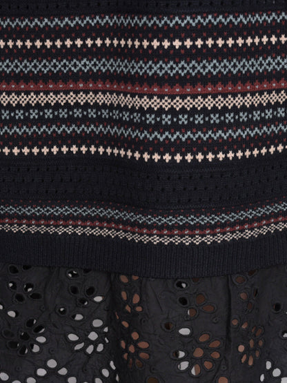 Women Autumn Artsy Stripe O-Neck Spliced Wool Dress