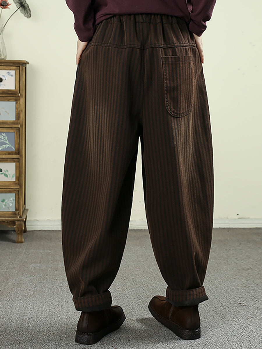 Women Winter Vintage Stripe Padded Harem Pants