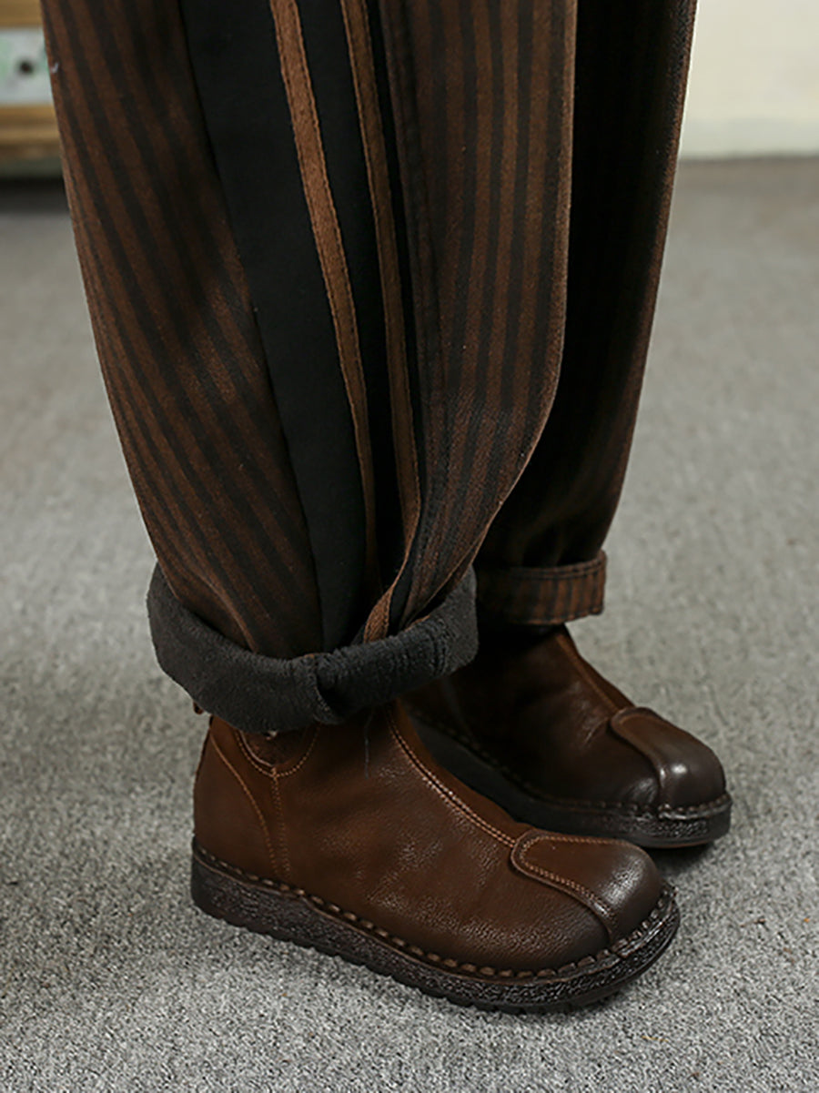 Women Winter Vintage Stripe Padded Harem Pants