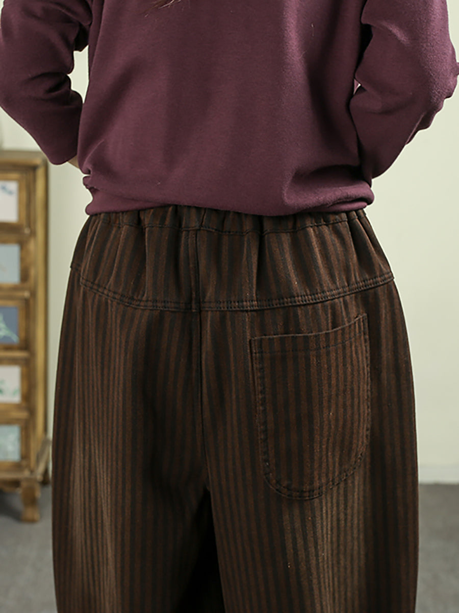 Women Winter Vintage Stripe Padded Harem Pants
