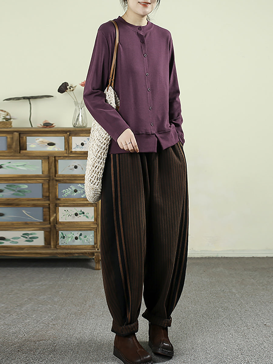 Women Winter Vintage Stripe Padded Harem Pants